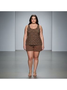 Level Up Active Women's Plus 2X Leopard Print Tank Top Brown/Black